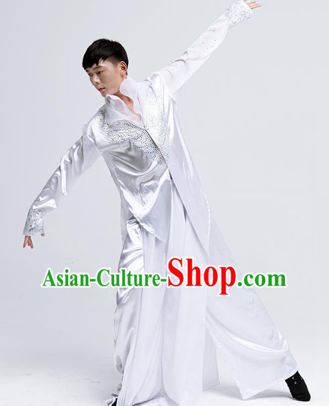 Top Modern Dance White Suit Male Solo Dance Clothing Dance Competition Costume Ballet Dance Fashion