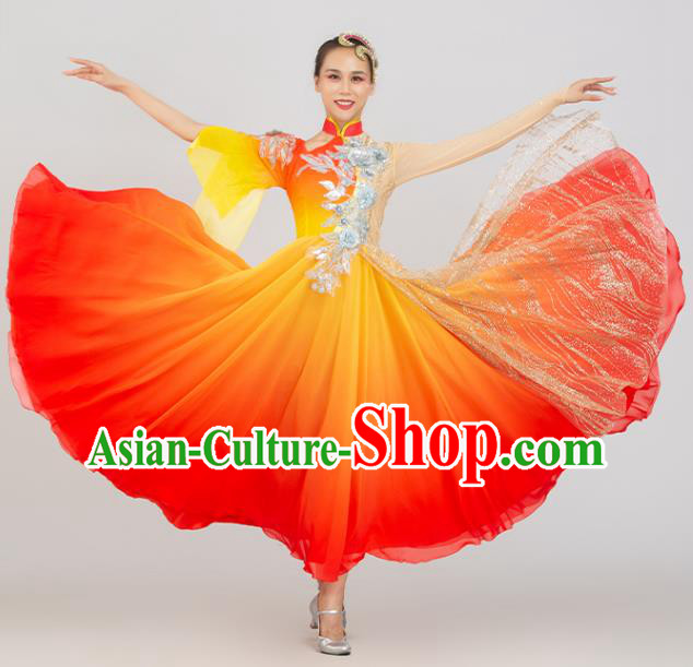 Top Opening Dance Fashion Modern Dance Red Dress Women Group Dance Clothing Chorus Costume
