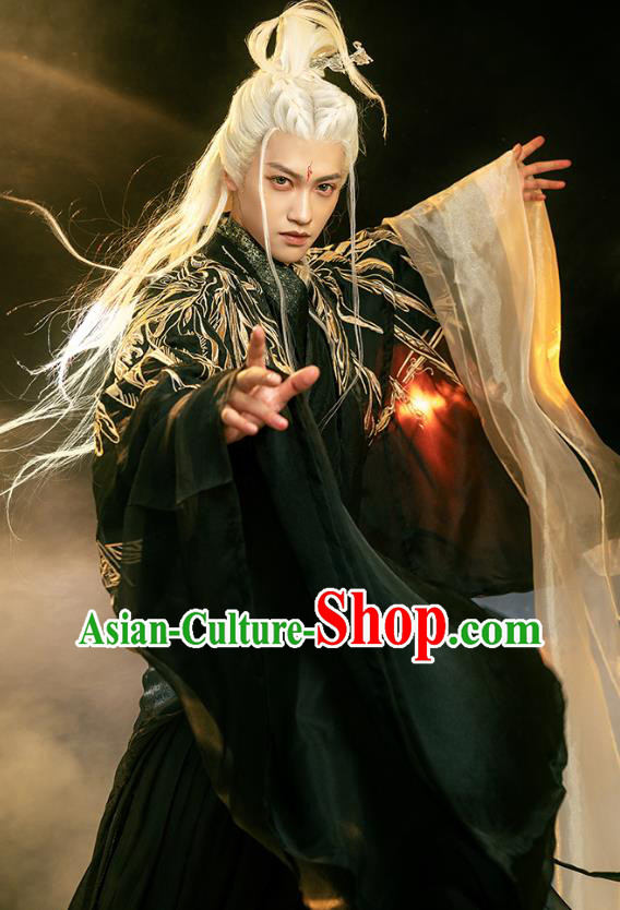 Male Hanfu China Ancient Swordsman Black Costumes Tang Dynasty Childe Embroidered Clothing