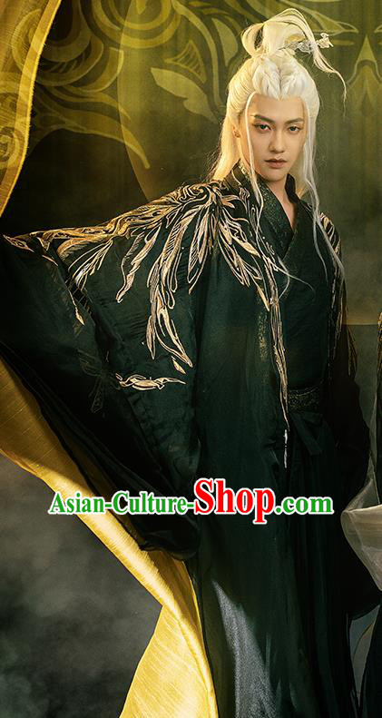 Male Hanfu China Ancient Swordsman Black Costumes Tang Dynasty Childe Embroidered Clothing