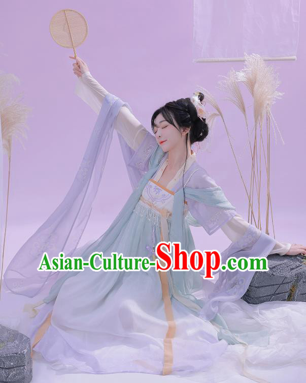 China Tang Dynasty Princess Embroidered Clothing Traditional Female Hanfu Dress Ancient Flower Fairy Light Green Costumes