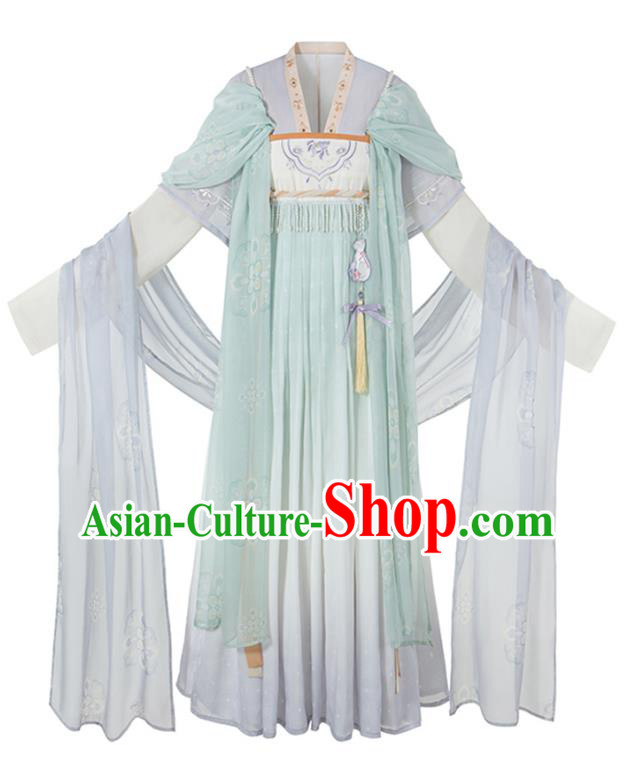 China Tang Dynasty Princess Embroidered Clothing Traditional Female Hanfu Dress Ancient Flower Fairy Light Green Costumes