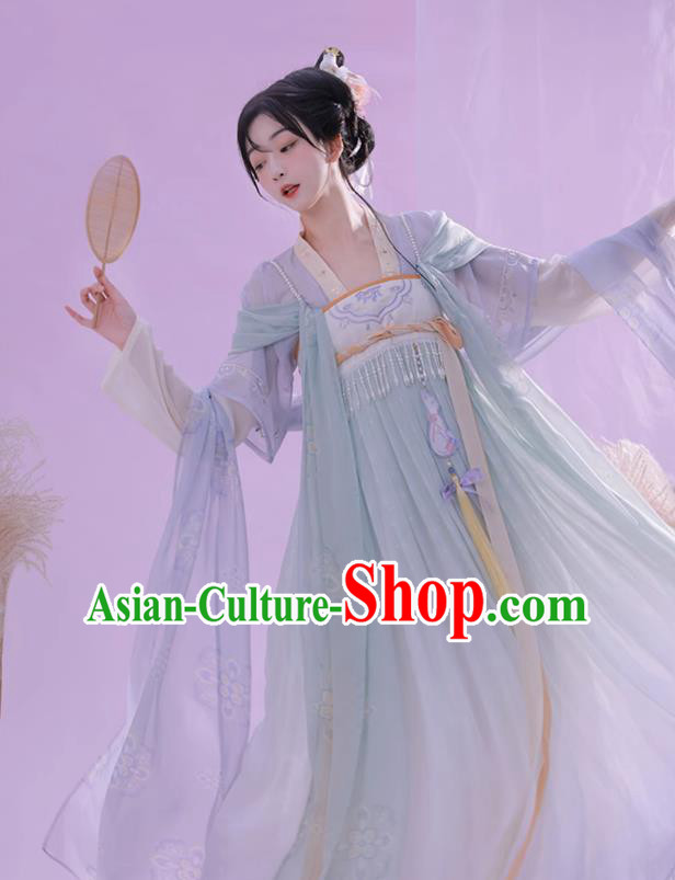 China Tang Dynasty Princess Embroidered Clothing Traditional Female Hanfu Dress Ancient Flower Fairy Light Green Costumes