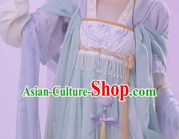 China Tang Dynasty Princess Embroidered Clothing Traditional Female Hanfu Dress Ancient Flower Fairy Light Green Costumes
