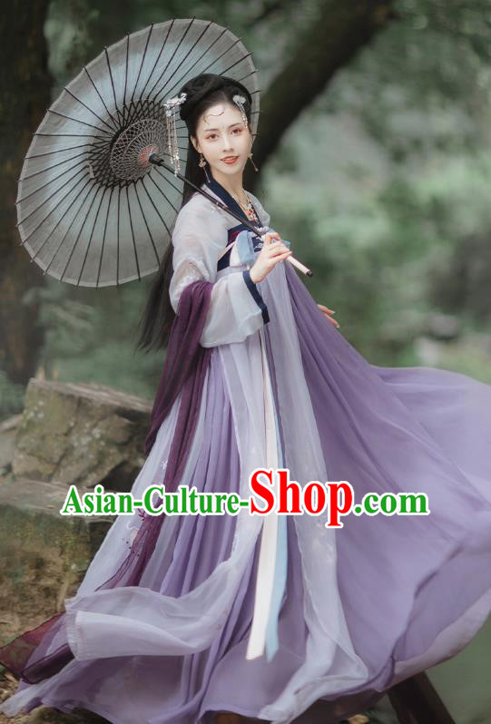 China Tang Dynasty Princess Lilac Dresses Ancient Fairy Garment Costumes Hanfu Clothing