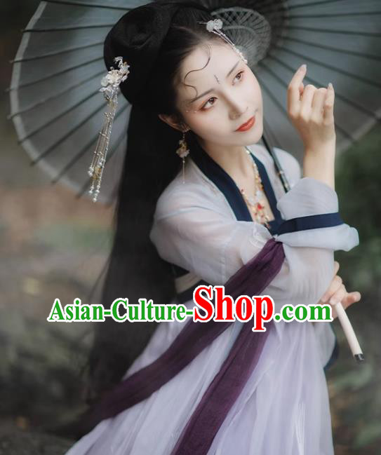 China Tang Dynasty Princess Lilac Dresses Ancient Fairy Garment Costumes Hanfu Clothing