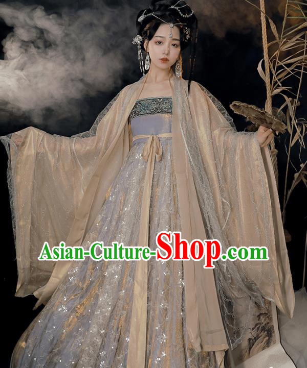 China Hanfu Clothing Tang Dynasty Princess Blue Dresses Ancient Fairy Garment Costumes