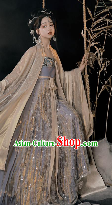 China Hanfu Clothing Tang Dynasty Princess Blue Dresses Ancient Fairy Garment Costumes