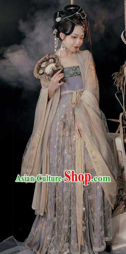 China Hanfu Clothing Tang Dynasty Princess Blue Dresses Ancient Fairy Garment Costumes