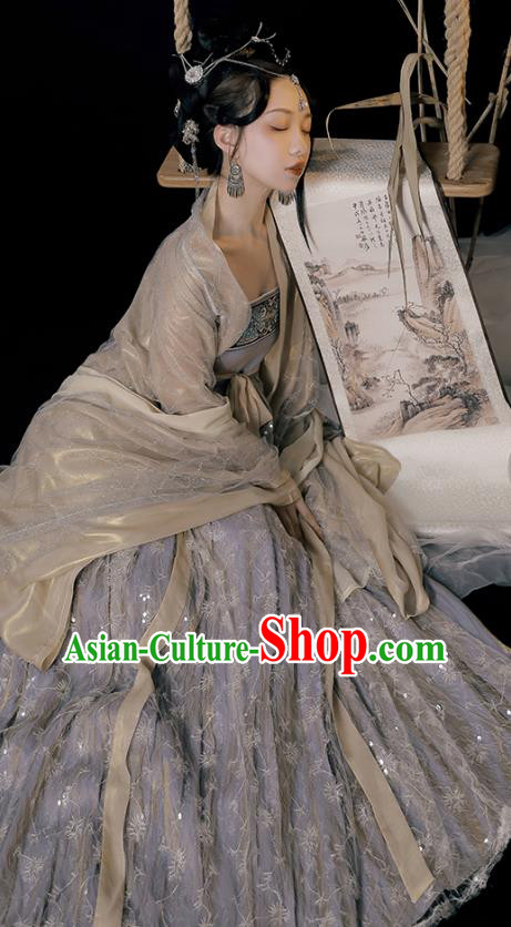 China Hanfu Clothing Tang Dynasty Princess Blue Dresses Ancient Fairy Garment Costumes