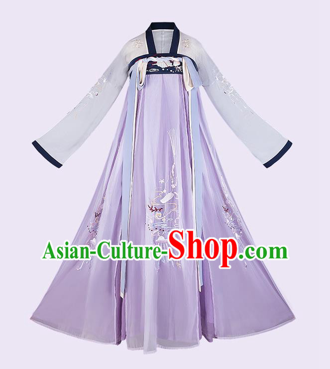 China Tang Dynasty Princess Lilac Dresses Ancient Fairy Garment Costumes Hanfu Clothing