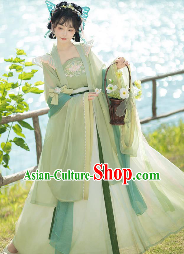 China Tang Dynasty Princess Green Dresses Ancient Butterfly Fairy Garment Costumes Hanfu Ruqun Clothing