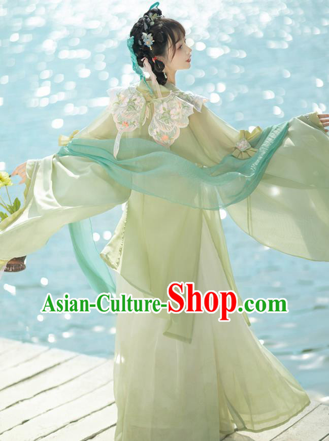 China Tang Dynasty Princess Green Dresses Ancient Butterfly Fairy Garment Costumes Hanfu Ruqun Clothing
