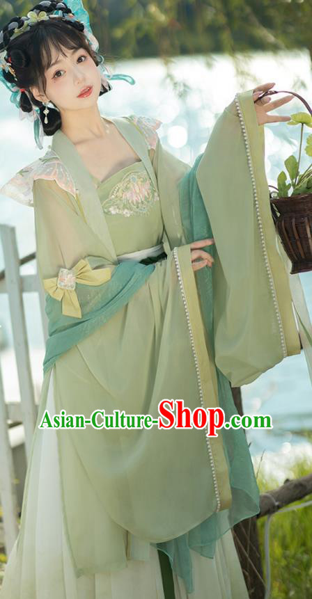 China Tang Dynasty Princess Green Dresses Ancient Butterfly Fairy Garment Costumes Hanfu Ruqun Clothing