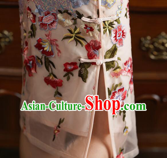 China Classical Cheongsam Clothing Elegant Embroidered Dress Shining Qipao Costume