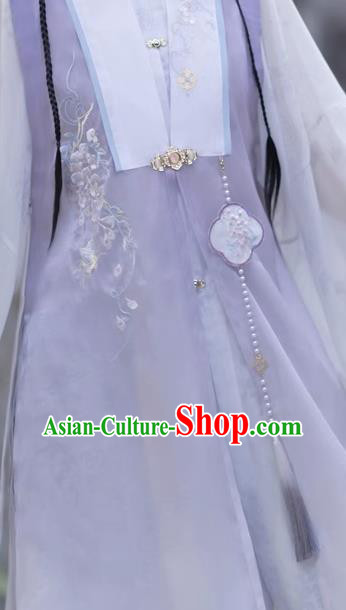 China Ming Dynasty Princess Lilac Dresses Ancient Young Woman Garment Costumes Hanfu Embroidered Clothing