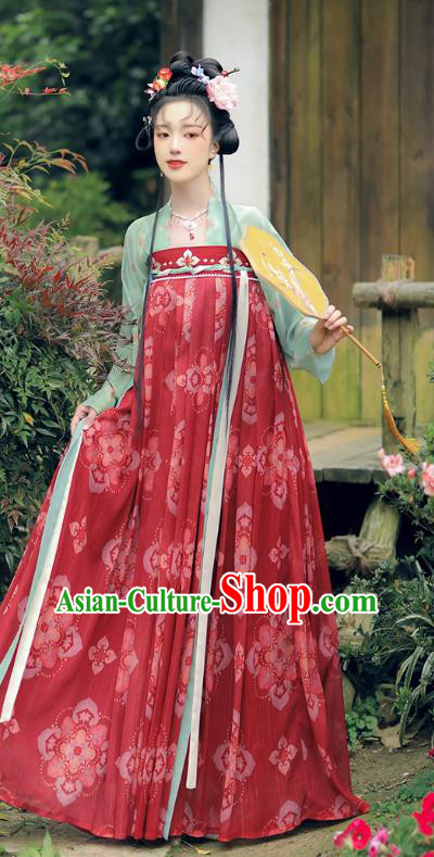 China Hanfu Red Ruqun Clothing Tang Dynasty Royal Princess Dresses Ancient Young Woman Garment Costumes