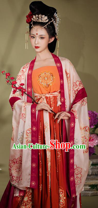 China Ancient Court Empress Garment Costumes Traditional Hanfu Dresses Tang Dynasty Imperial Consort Red Clothing