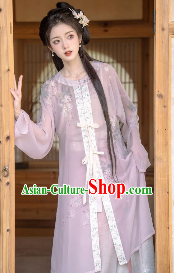 China Traditional Printing Hanfu Shirt and Skirt Ming Dynasty Young Lady Clothing Ancient Garment Costumes