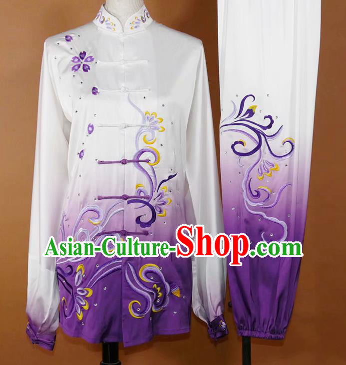China Martial Arts Tournament Embroidered Clothing Tai Chi Competition Purple Uniform Kung Fu Performance Costume