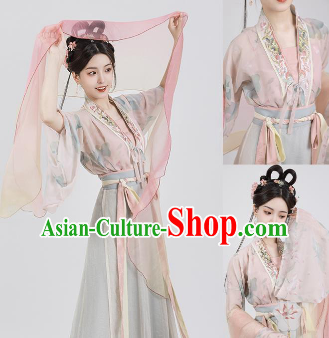 China Jin Dynasty Young Lady Costume Traditional Hanfu Dresses Ancient Country Woman Clothing