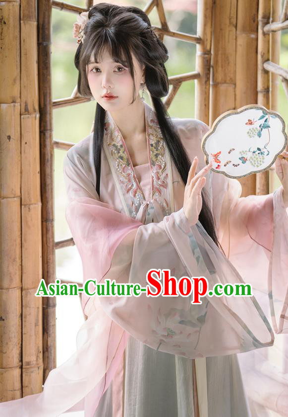 China Jin Dynasty Young Lady Costume Traditional Hanfu Dresses Ancient Country Woman Clothing