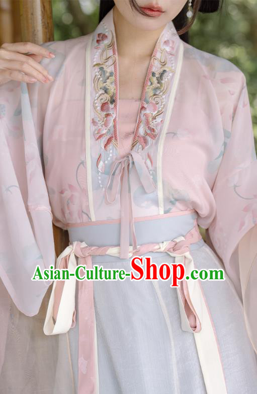 China Jin Dynasty Young Lady Costume Traditional Hanfu Dresses Ancient Country Woman Clothing