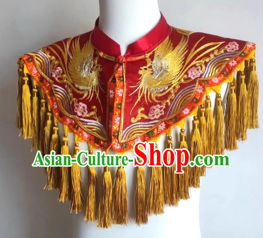 Chinese Sacrifice Dancing Clothing Witchcraft Performance Red Embroidered Cappa Folk Dance God Tippet