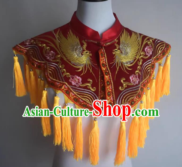 Chinese Sacrifice Dancing Clothing Witchcraft Performance Red Embroidered Cappa Folk Dance God Tippet