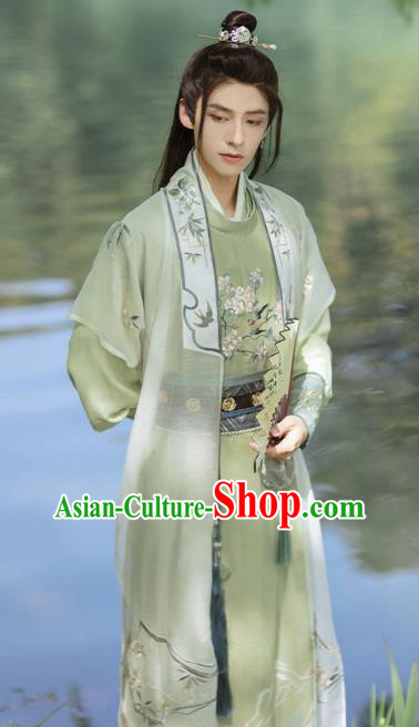 Chinese Male Hanfu Song Dynasty Costumes Ancient Swordsman Green Clothing