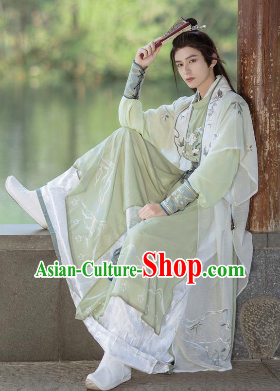 Chinese Male Hanfu Song Dynasty Costumes Ancient Swordsman Green Clothing