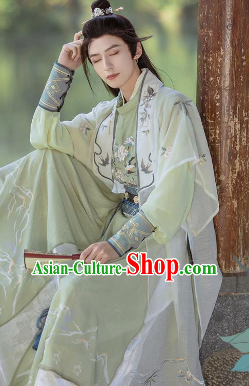 Chinese Male Hanfu Song Dynasty Costumes Ancient Swordsman Green Clothing