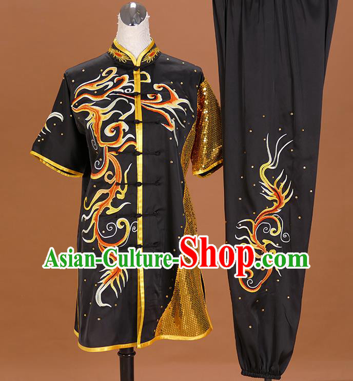 Chinese Changquan Competition Clothing Wushu Uniform Kongfu Performance Black Outfit