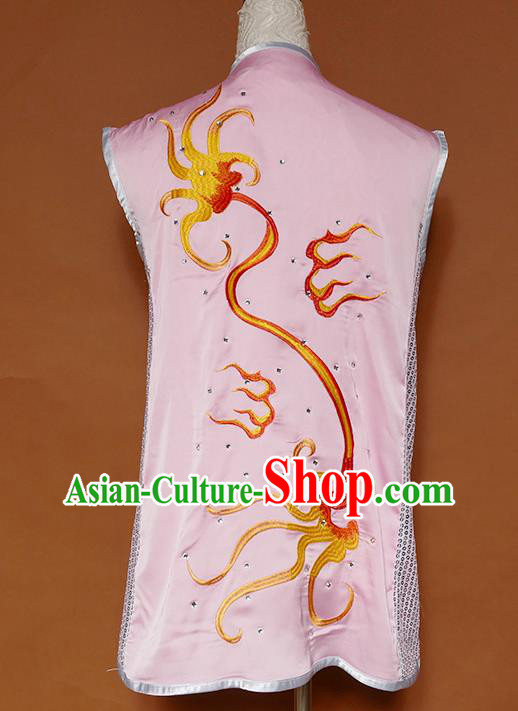 Chinese Kongfu Performance Pink Outfit Nan Quan Competition Clothing Wushu Tournament Uniform