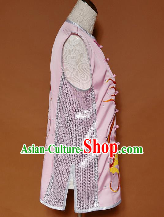 Chinese Kongfu Performance Pink Outfit Nan Quan Competition Clothing Wushu Tournament Uniform