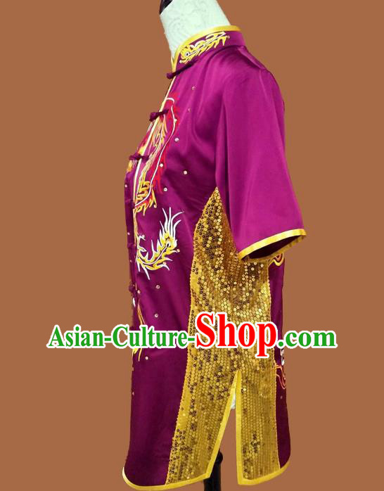 Chinese Wushu Tournament Uniform Kongfu Performance Purple Outfit Chang Quan Competition Clothing