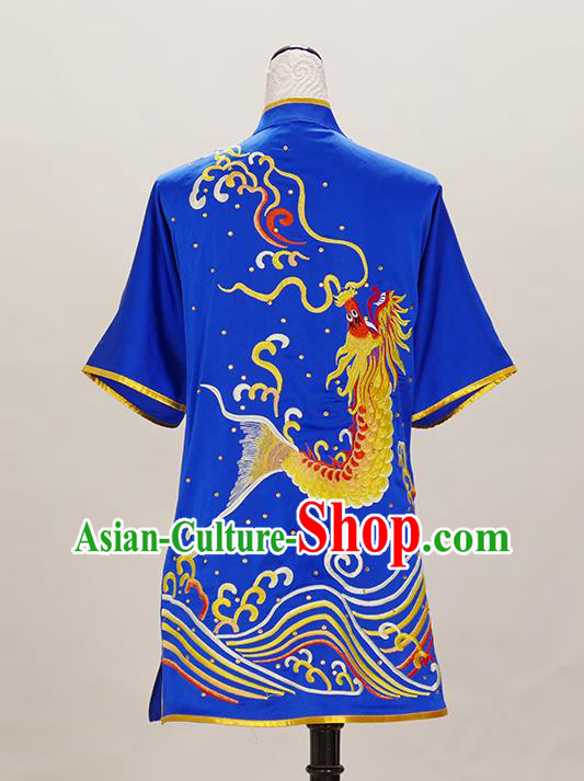 Chinese Wushu Uniform Kongfu Performance Royal Blue Outfit Changquan Competition Clothing