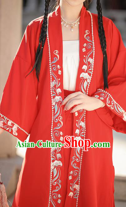 China Traditional Young Lady Hanfu Dresses Ancient Woman Clothing Song Dynasty Red Garment Costumes