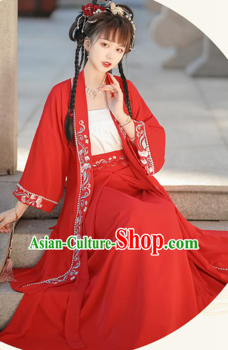 China Traditional Young Lady Hanfu Dresses Ancient Woman Clothing Song Dynasty Red Garment Costumes
