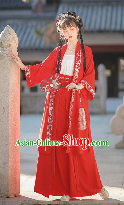China Traditional Young Lady Hanfu Dresses Ancient Woman Clothing Song Dynasty Red Garment Costumes
