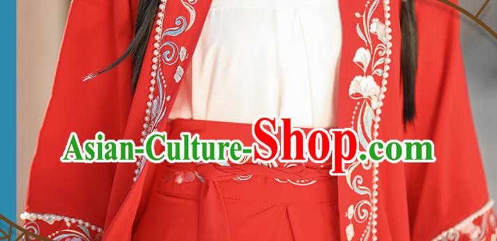 China Traditional Young Lady Hanfu Dresses Ancient Woman Clothing Song Dynasty Red Garment Costumes