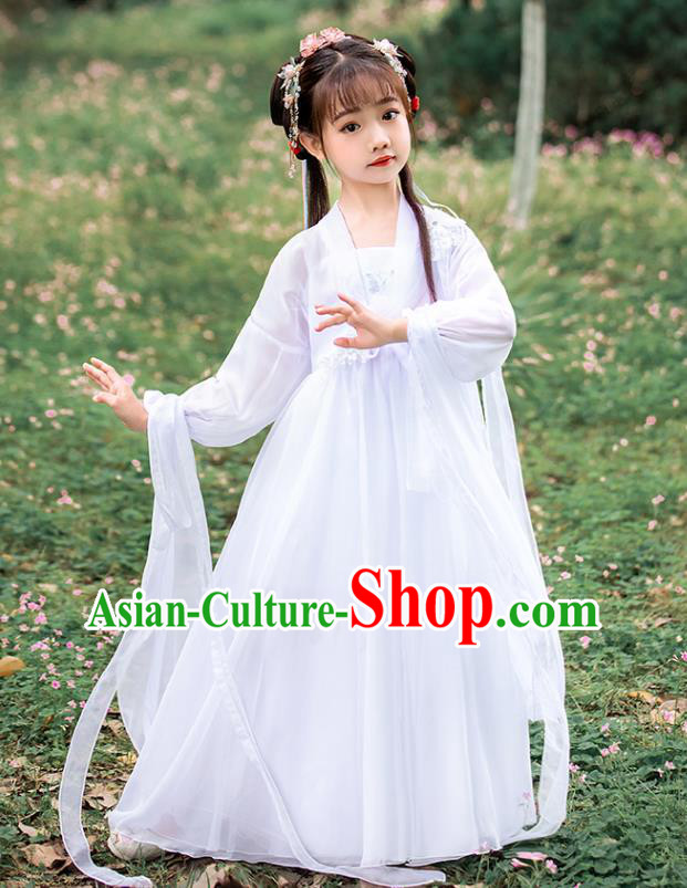 Children Day Performance Clothing China Ancient Fairy White Dress Girl Hanfu