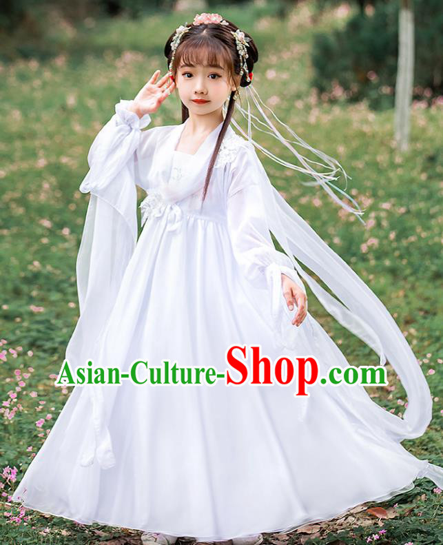 Children Day Performance Clothing China Ancient Fairy White Dress Girl Hanfu