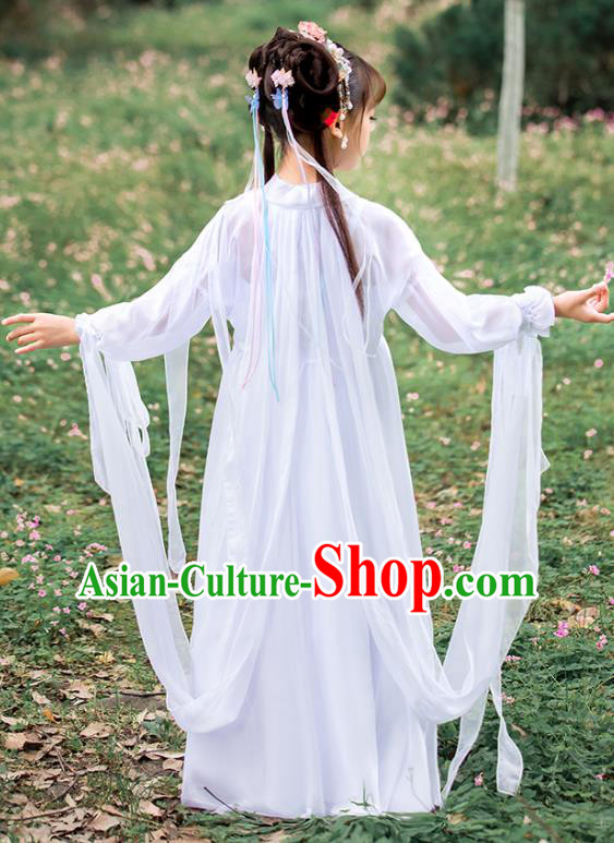 Children Day Performance Clothing China Ancient Fairy White Dress Girl Hanfu