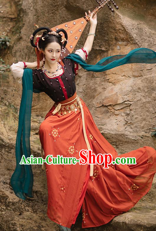 Chinese Ancient Young Beauty Clothing Tang Dynasty Female Costumes Traditional Feitian Flying Apsaras Hanfu Dresses
