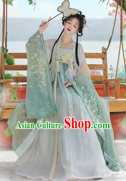China Tang Dynasty Princess Clothing Traditional Embroidered Green Hanfu Dress Ancient Fairy Costumes