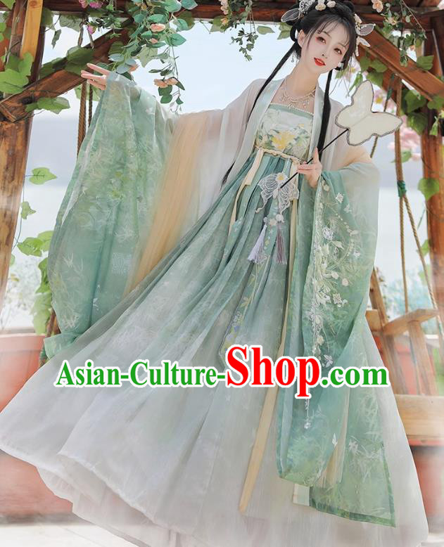 China Tang Dynasty Princess Clothing Traditional Embroidered Green Hanfu Dress Ancient Fairy Costumes
