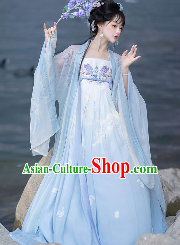 China Ancient Fairy Costumes Tang Dynasty Princess Clothing Traditional Blue Ruqun Hanfu Dress