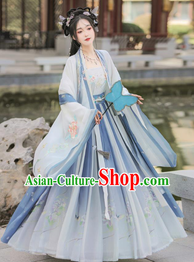 China Song Dynasty Royal Princess Clothing Traditional Ruqun Blue Hanfu Dress Ancient Fairy Costumes