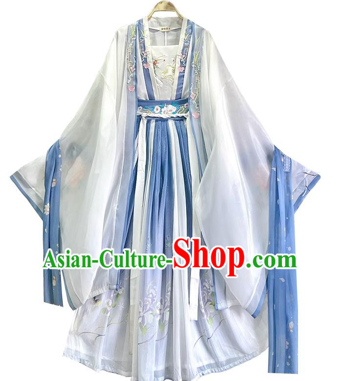 China Song Dynasty Royal Princess Clothing Traditional Ruqun Blue Hanfu Dress Ancient Fairy Costumes